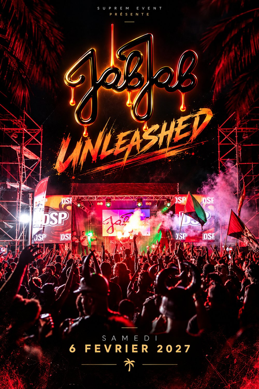 Flyer officiel JABJAB Unleashed — Samedi 6 février 2027, présenté par Suprem Event